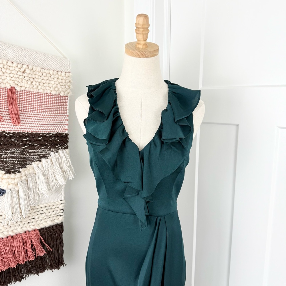 Shona Joy Luxe Plunge Frill Dress Emerald Green Sz 4 - Picture 3 of 10